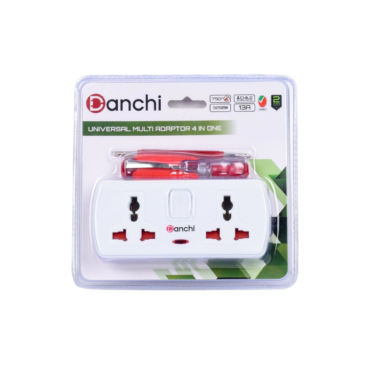 Danchi 4-in-1 Universal Travel Adaptor, 13 Amp, 3250W, DC 604