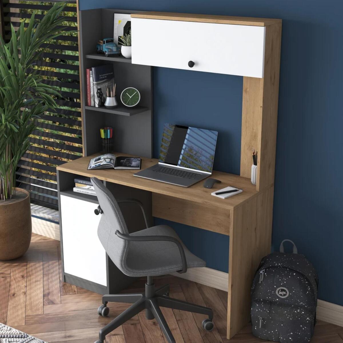 Home Canvas Blend Desk With Hutch Grey & Oak 2584