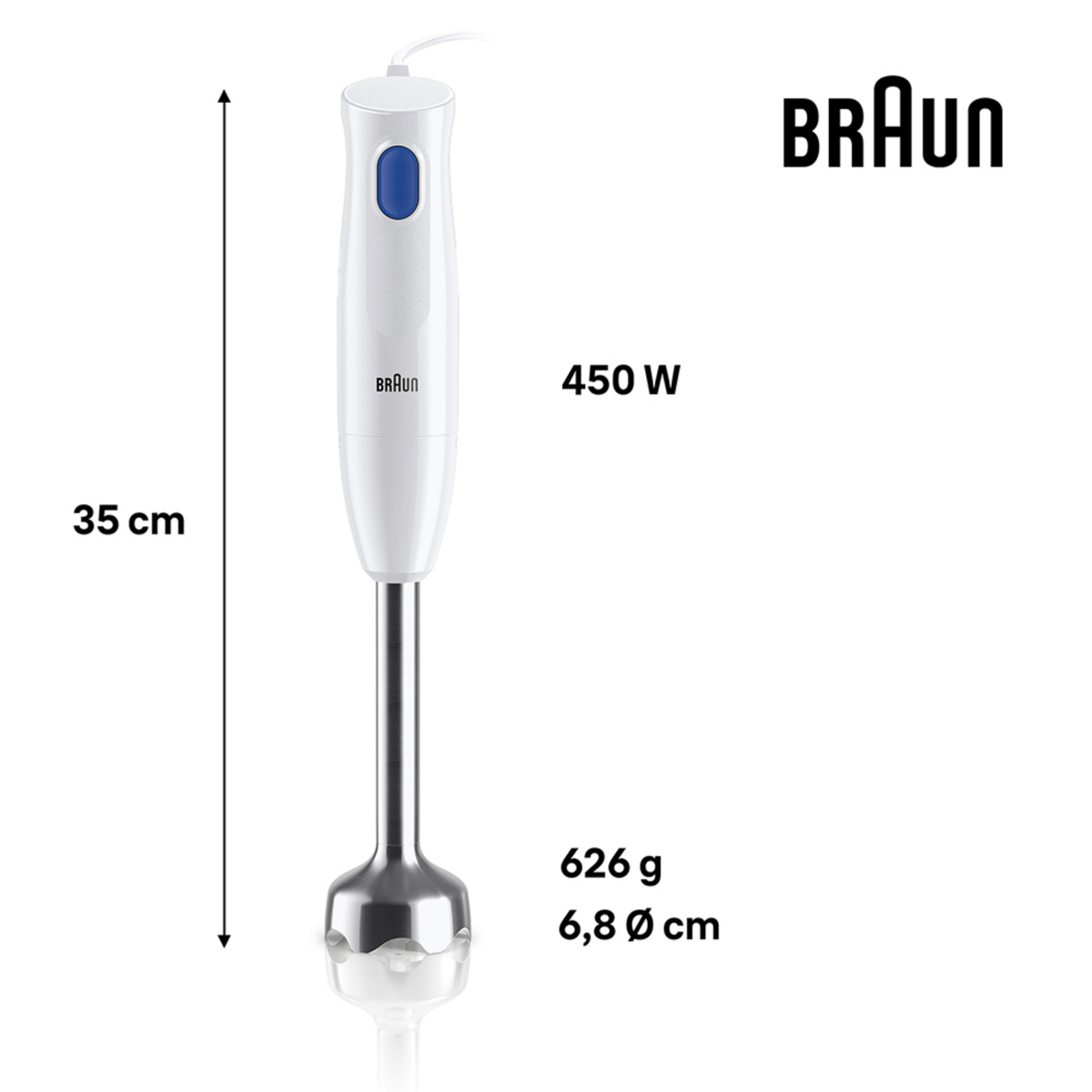 Braun Multi Quick Hand Blender, 450W, White, MQ10.201M