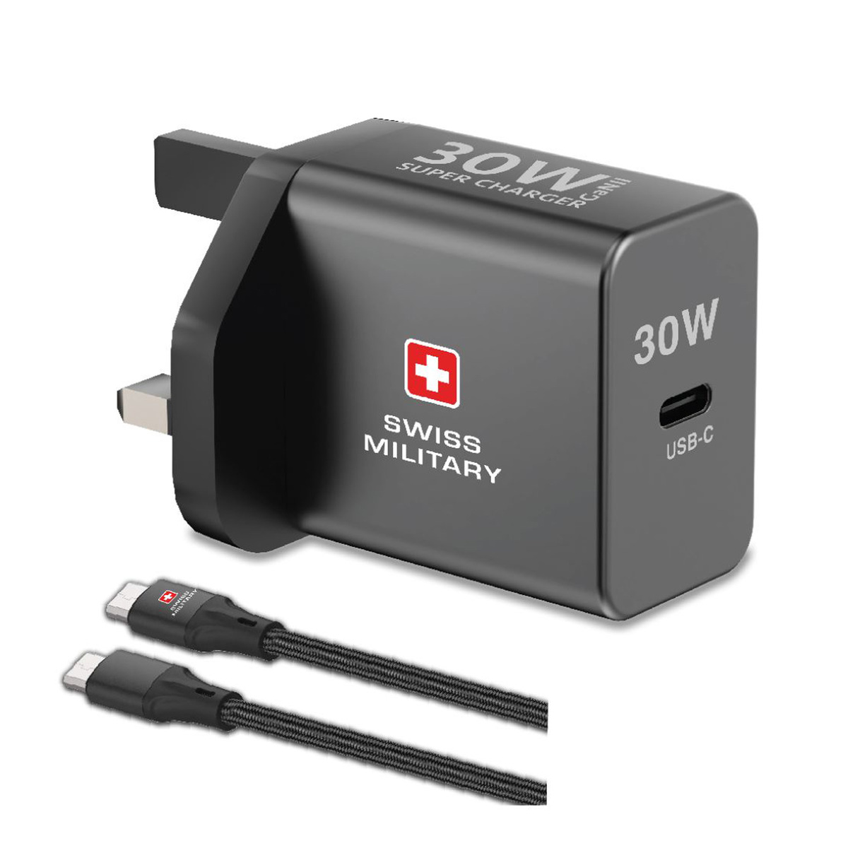 Swiss Military GaN Super Charger with Type C Premium Cable, 30 W