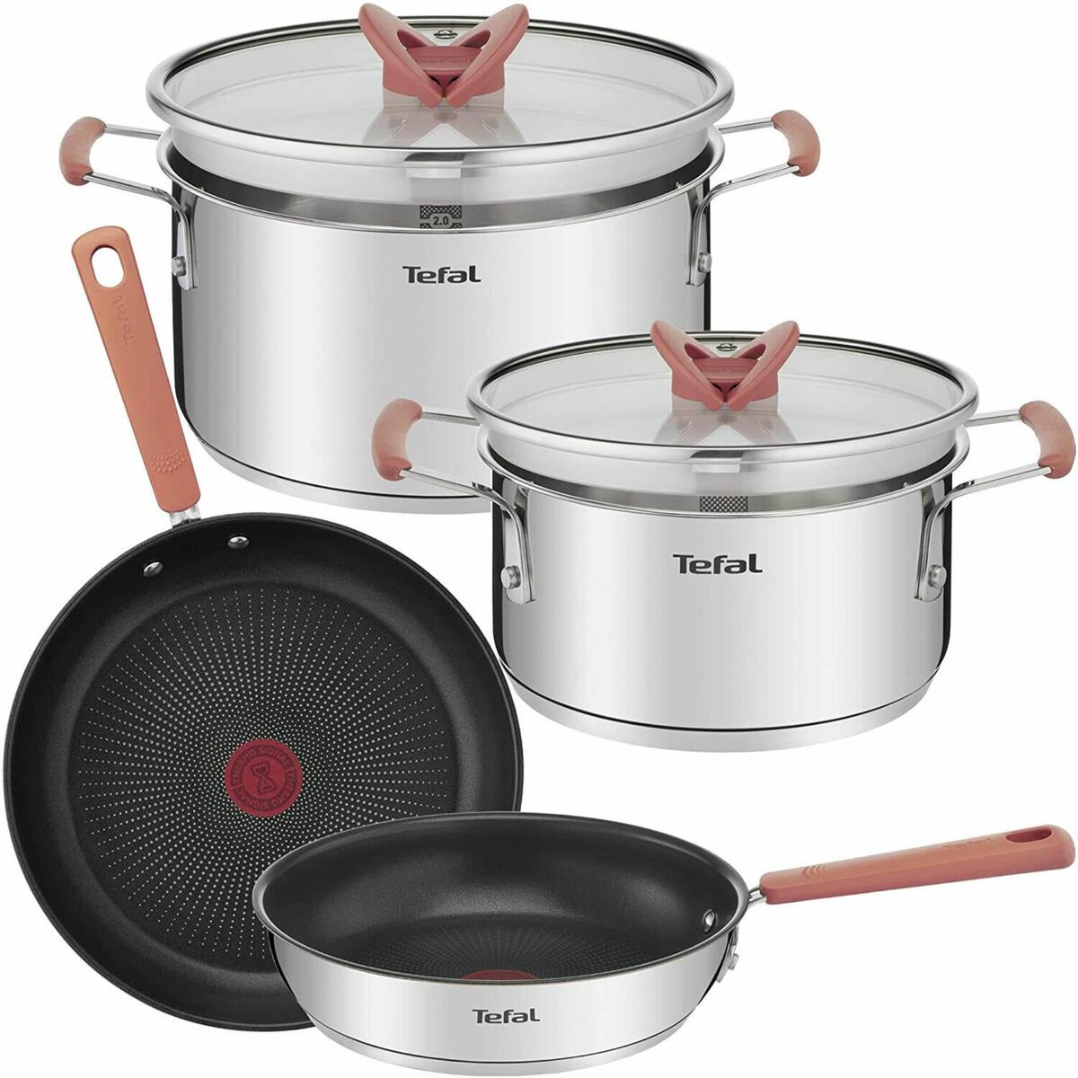 Tefal OPTI'space Stainless Steel Cookware Set, 6 pcs(Including Lids), Silver