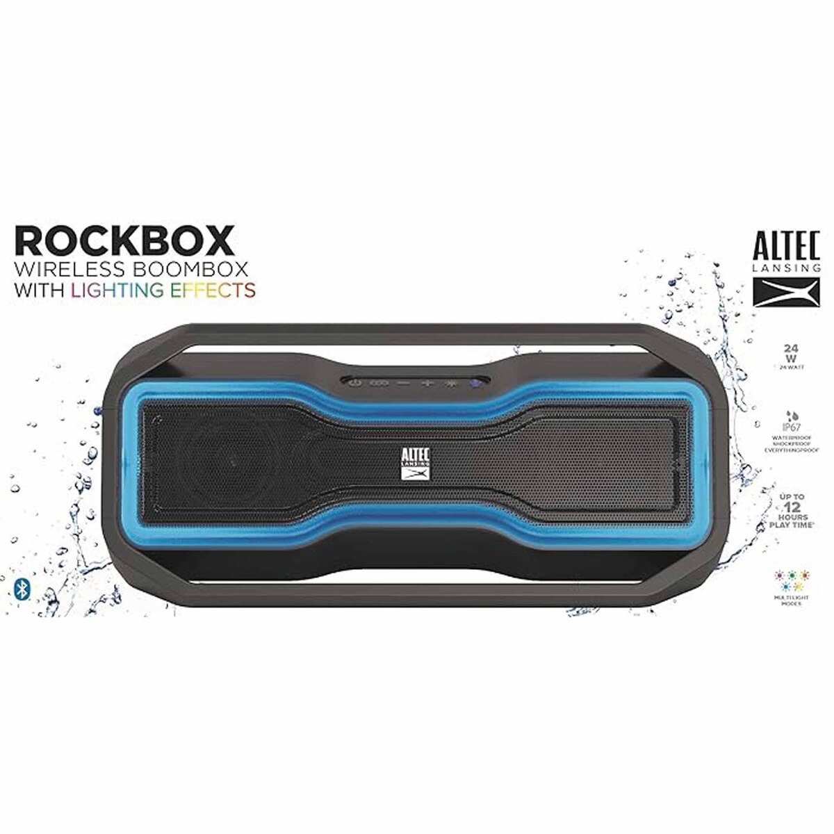 Altec Lansing RockBox - Waterproof, Wireless, Bluetooth Speaker, Floating, IP67, Portable Speaker, Strong Bass, Rich Stereo System, Microphone, 100 ft Range, Lightweight, 12-Hour Battery, LED Lights