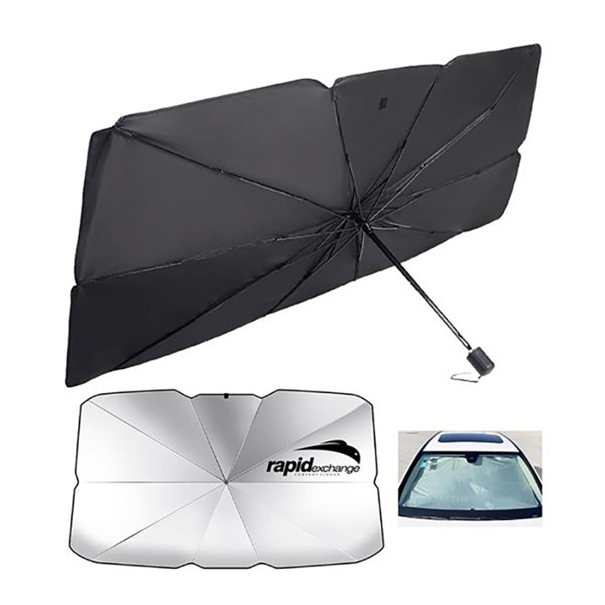 Automate Foldable Car Sunshade Front Windshield Umbrella, 79 x 145 cm, Black/Silver