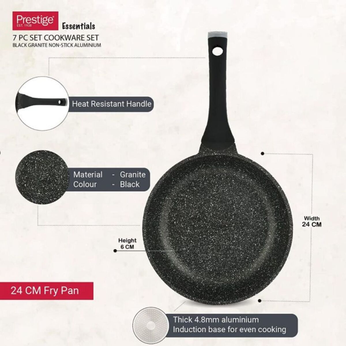 Prestige Granite Cookware Set 7pcs B657 Black Induction Base