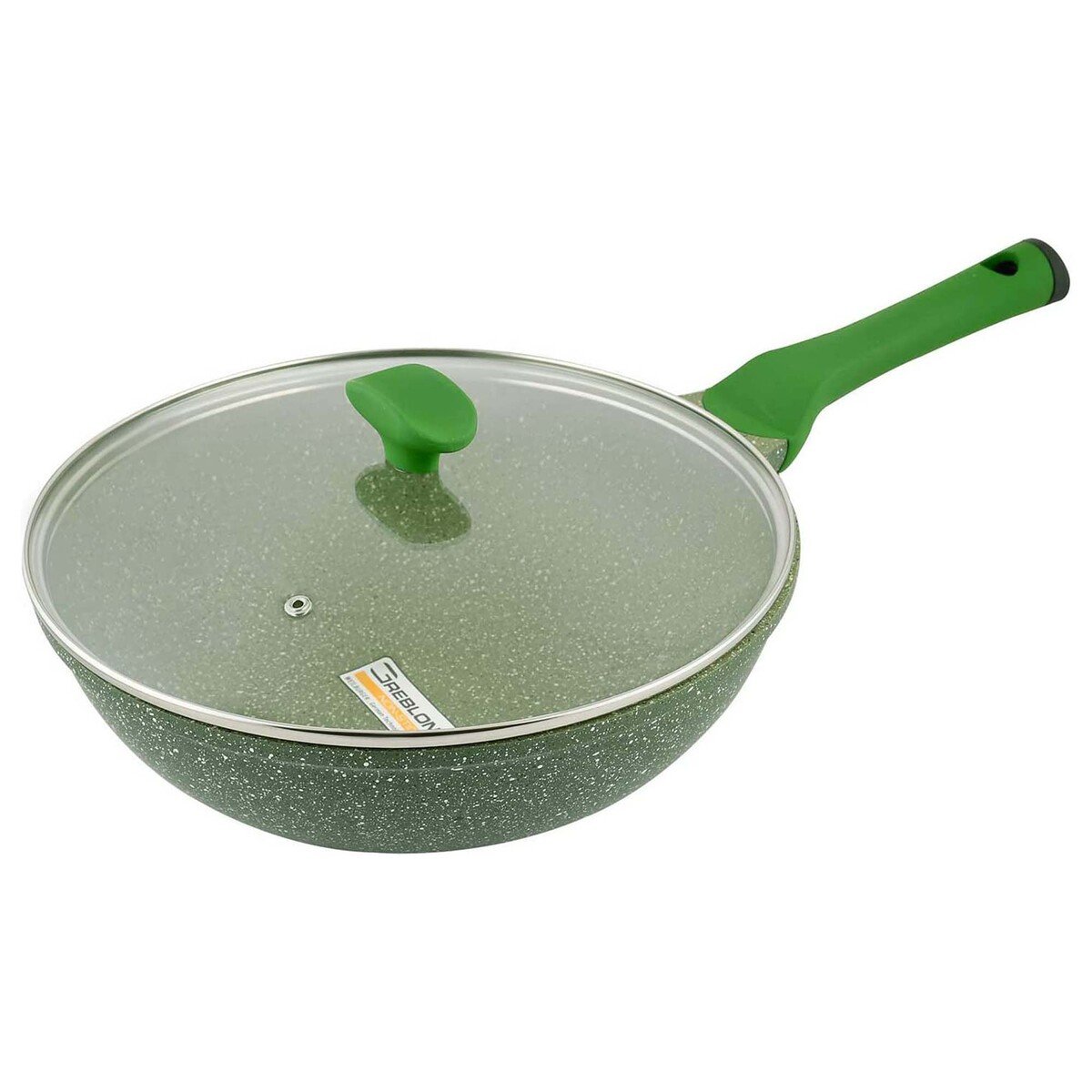 Prestige Granite Non-Stick Cast Aluminium Wok With Glass Lid Pan, 28 cm, Green, PR81116