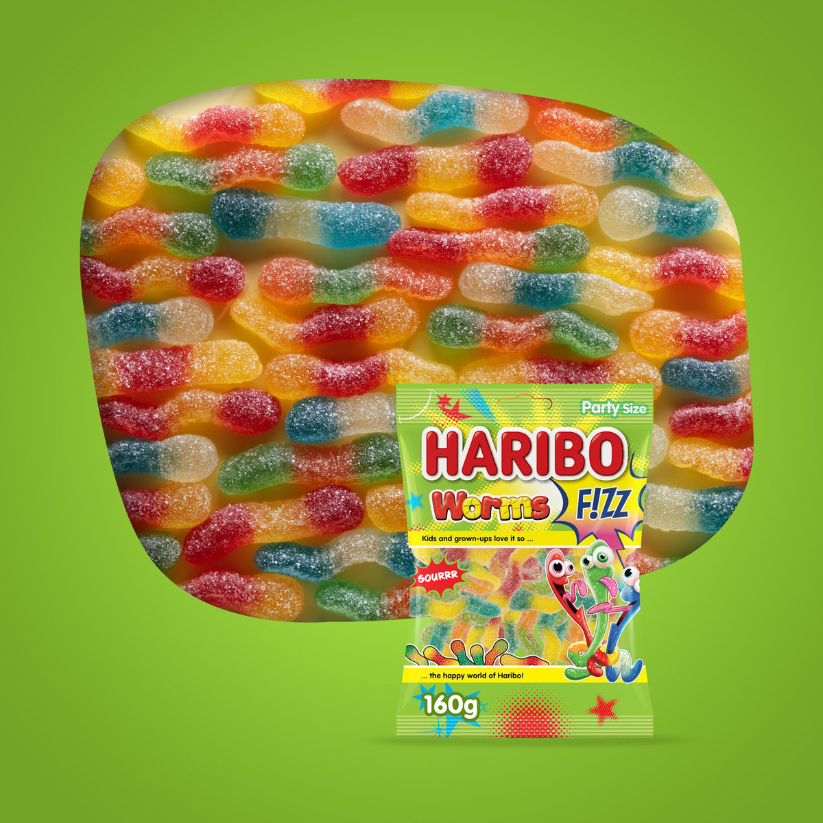 Haribo Worms Fizz Sour Gummy Candy 160 g
