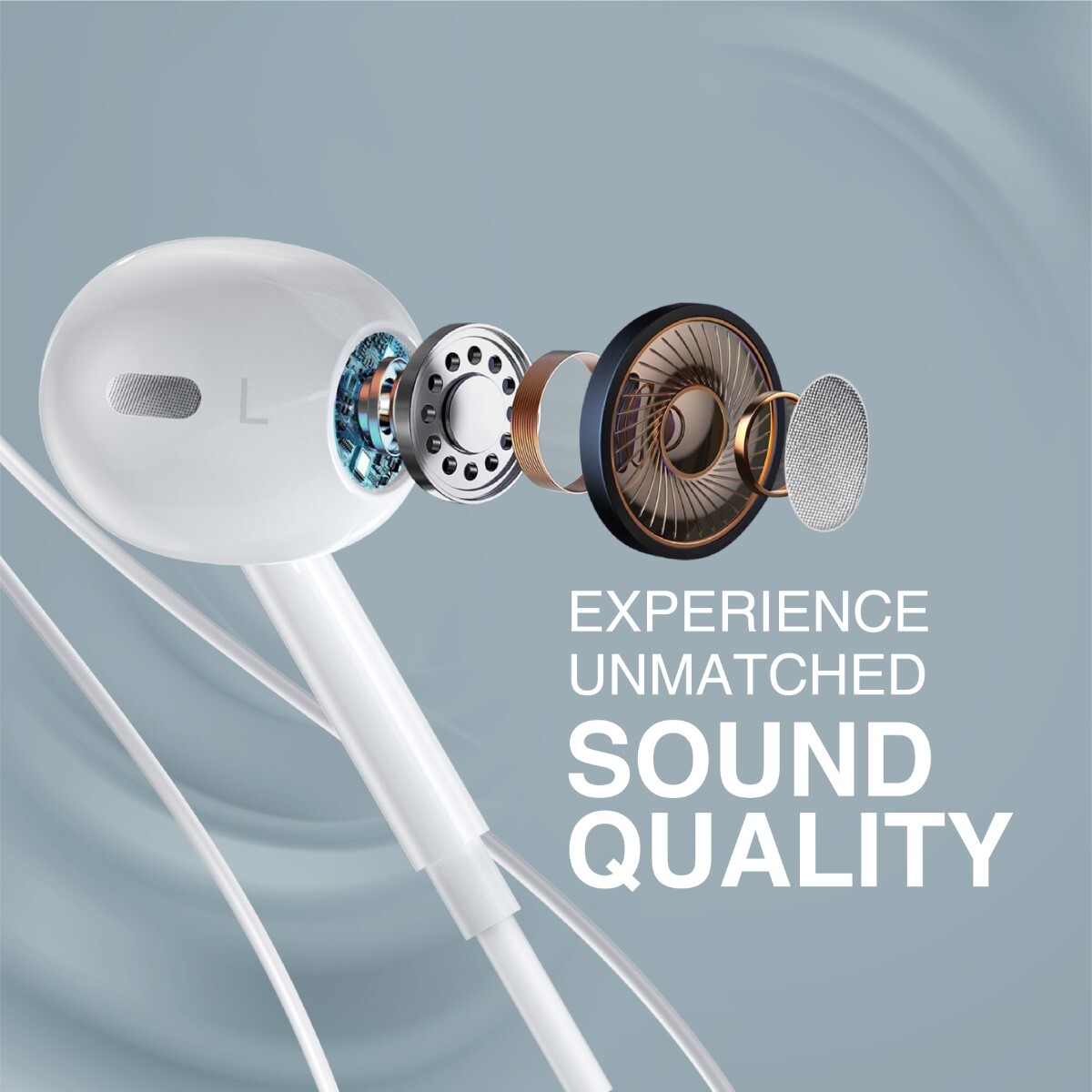 Promate Wired Earphones with Mic, Noise Isolation, Anti-Tangle Cable and Button Control, Phonic, White