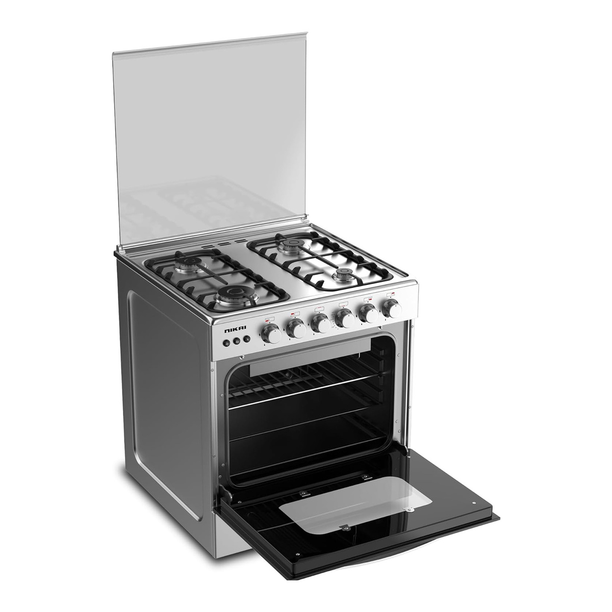 Nikai Stainless Steel Free Standing Gas Cooking Range,4 Burner, 60 x 60 cm,  Black/Silver, U6070EG