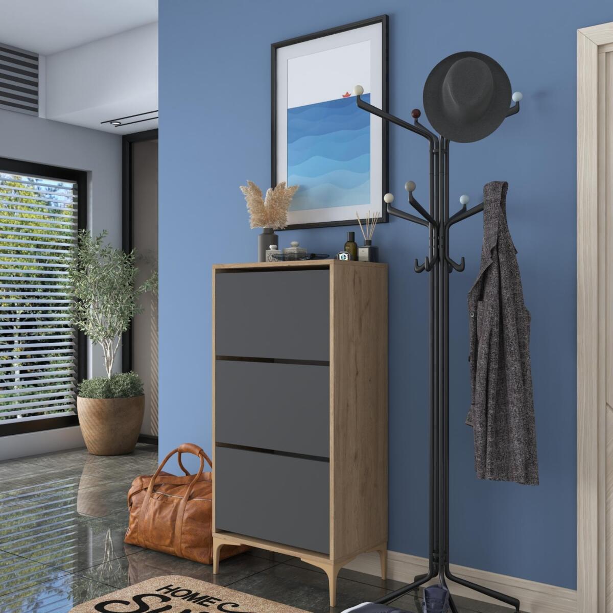 Home Canvas Otto Shoe Cabinet Walnut and Dark Grey RM2817