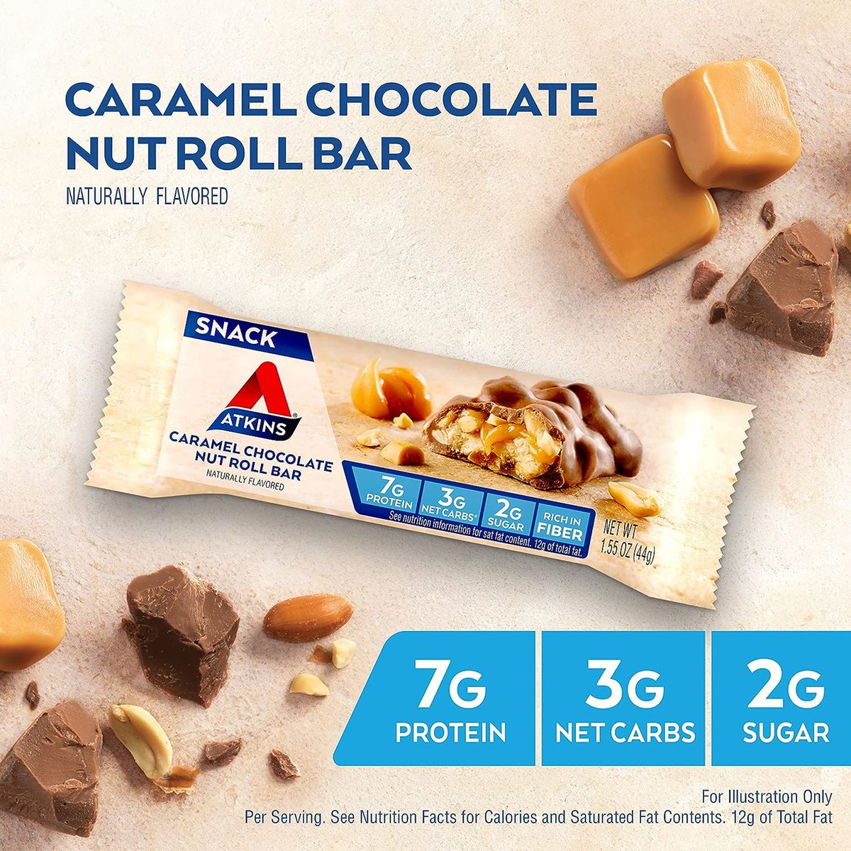 Atkins Caramel Chocolate Nut Roll Bar 44 g