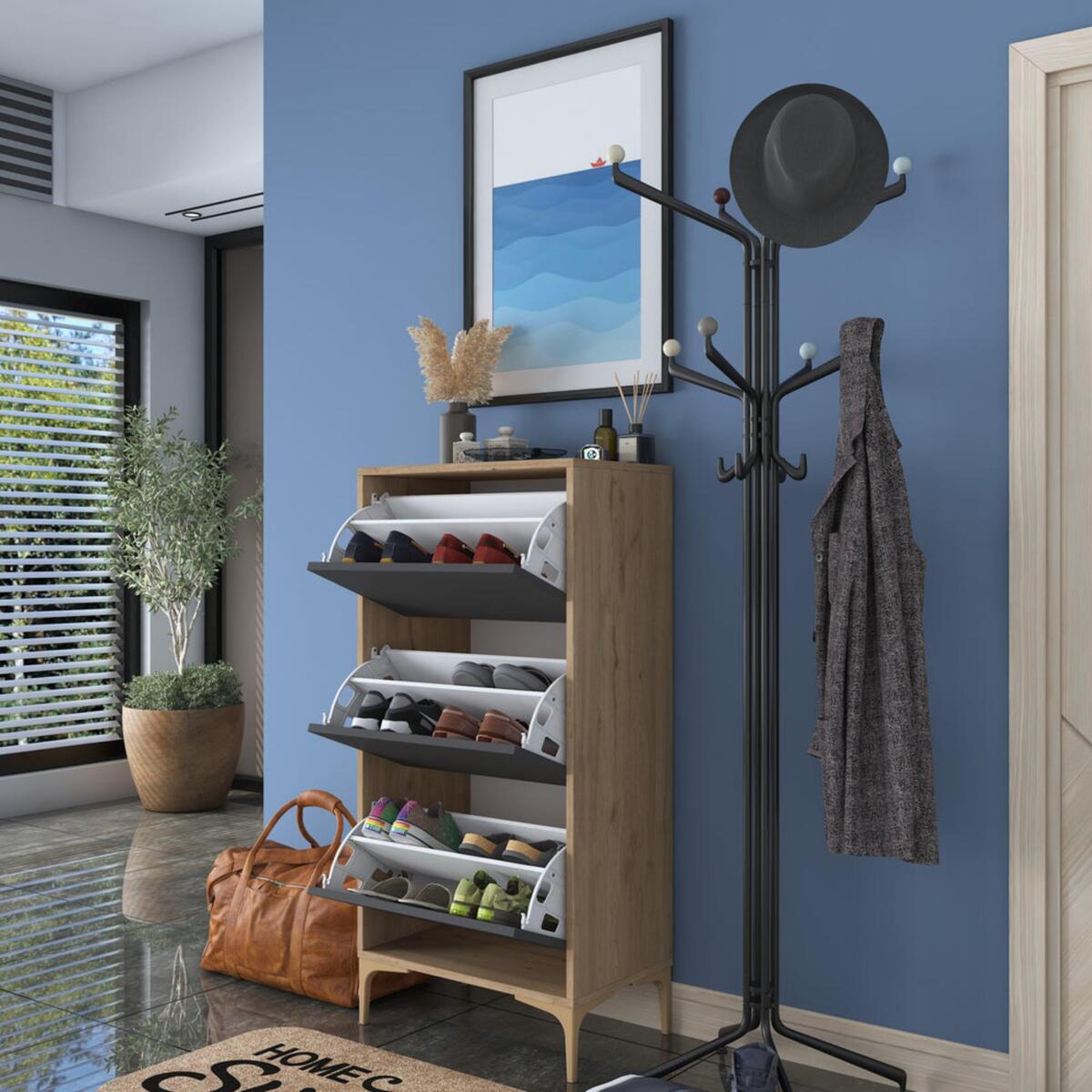 Home Canvas Otto Shoe Cabinet Walnut and Dark Grey RM2817