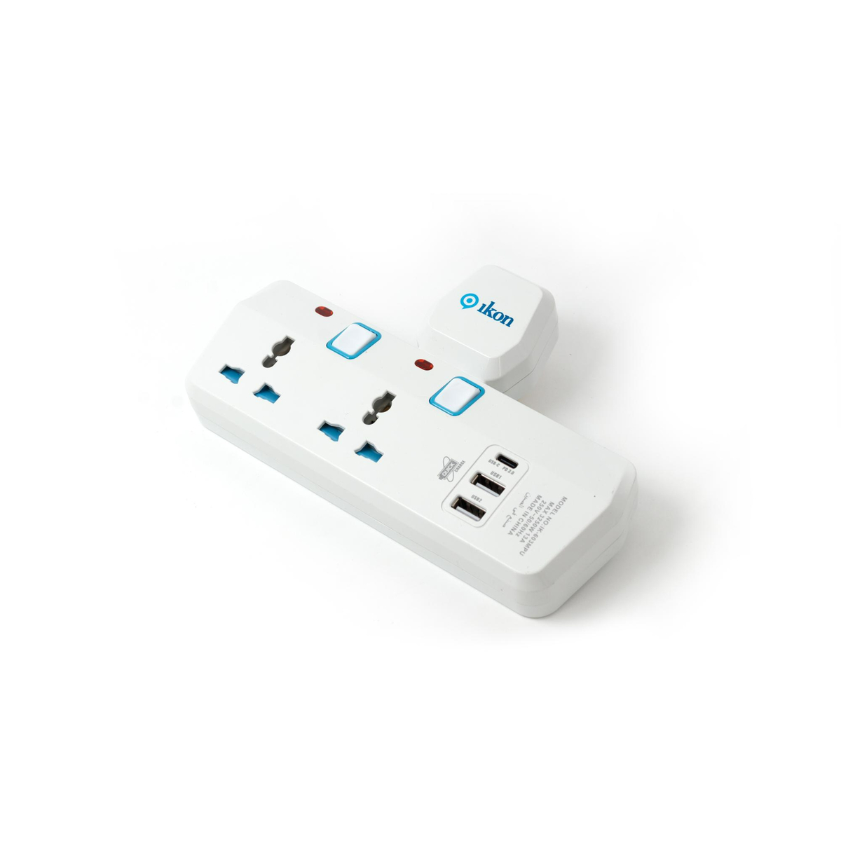 Ikon 3 Way T-Socket Multi Adapter with 2 USB-A and 1USB-C Ports, IK-303MPU