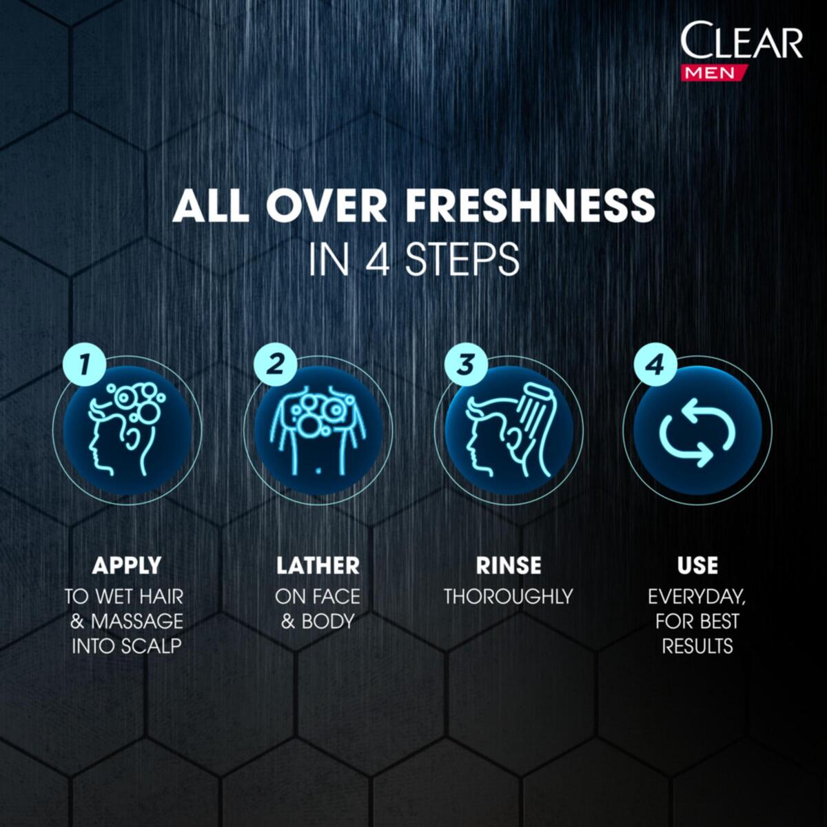 Clear Men 3in1 Active Cool Shampoo Body & Face Wash 400 ml