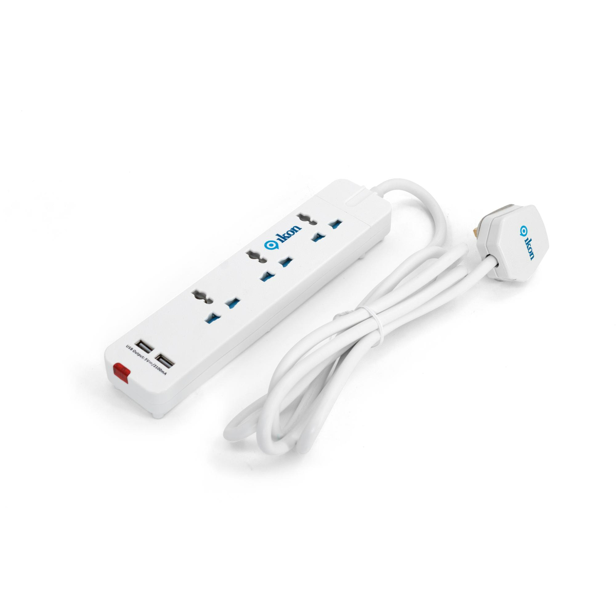 Ikon 3 Way Power Extension Socket with 2 USB-A Ports, 2 Mtr, IK-104U