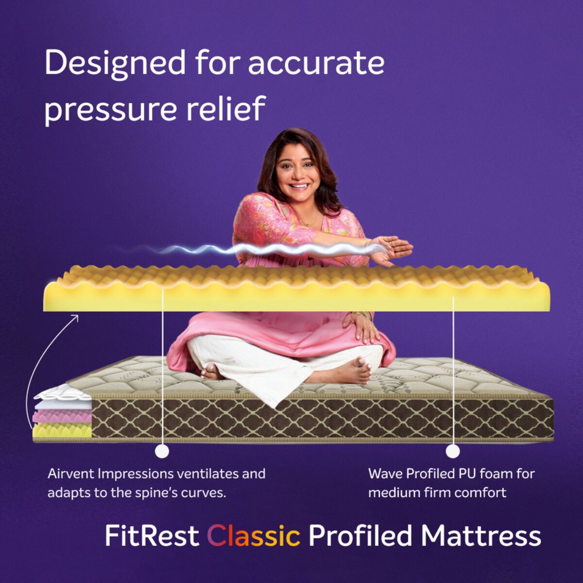 Sleepwell Fitrest Classic , Acuprofile PU Foam , King Bed Size , Medium Firm , Neem Fresche Technology , Anti Sag Mattress (200L x 180W x 20H cm)