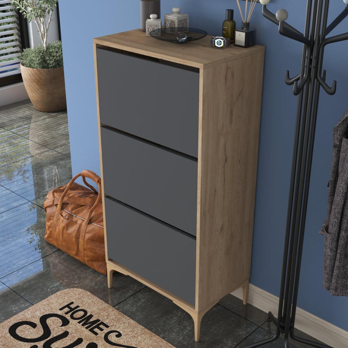 Home Canvas Otto Shoe Cabinet Walnut and Dark Grey RM2817