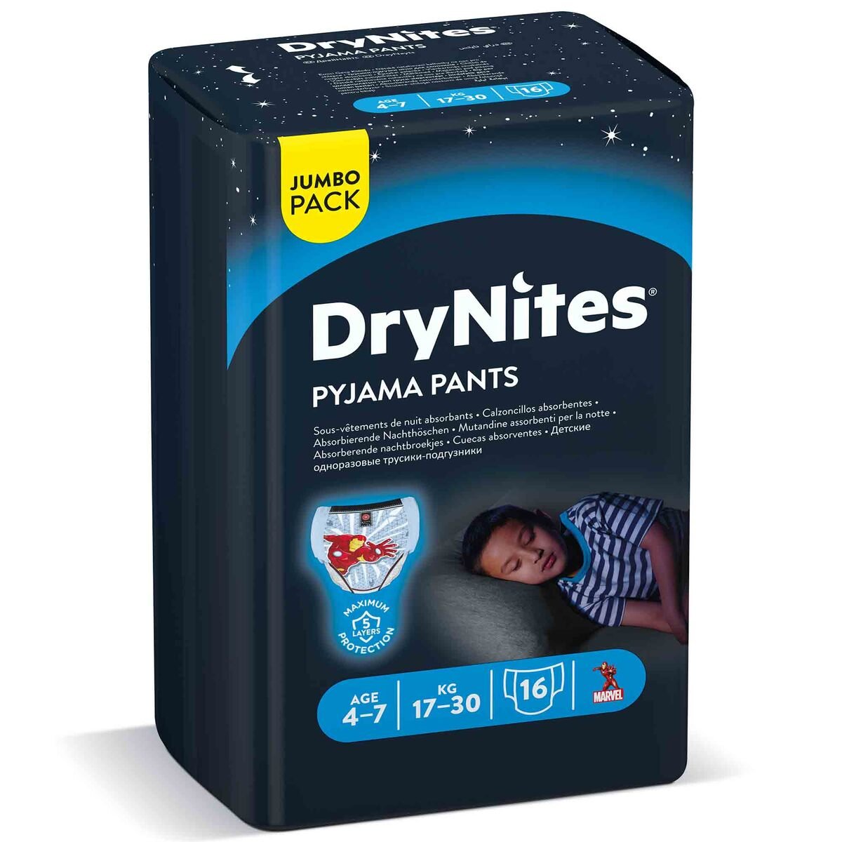 Huggies DryNites Pyjama Pants 4-7 years Bed Wetting Diaper Boys 17-30 kg Jumbo Pack 16 pcs