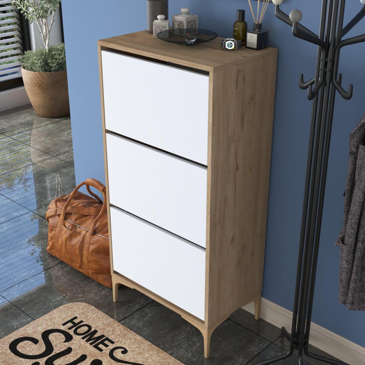 Home Canvas Otto Shoe Cabinet Walnut and White RM2814