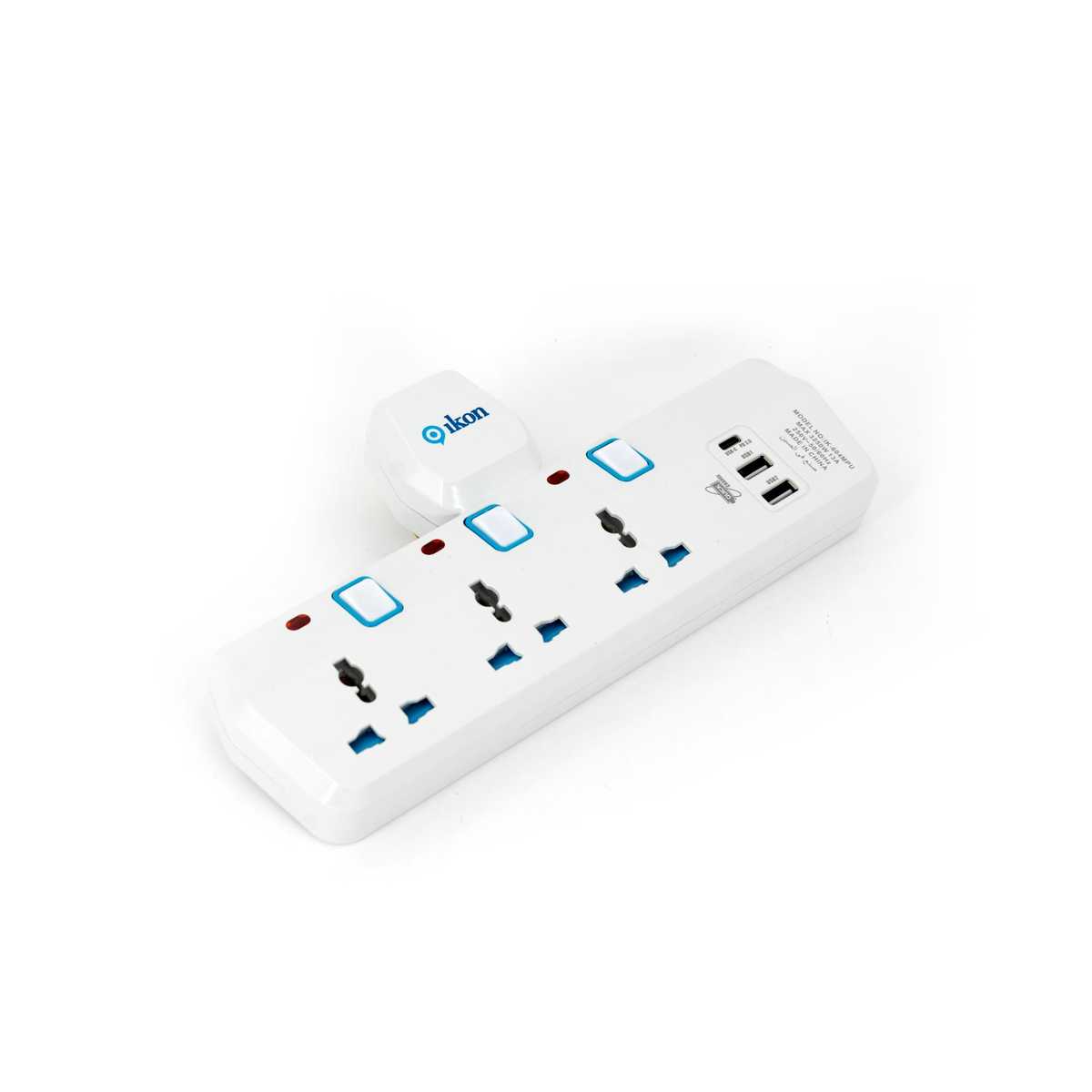 Ikon 4 Way T-Socket Multi Adapter with 2 USB-A and 1USB-C Ports, IK-303MPU