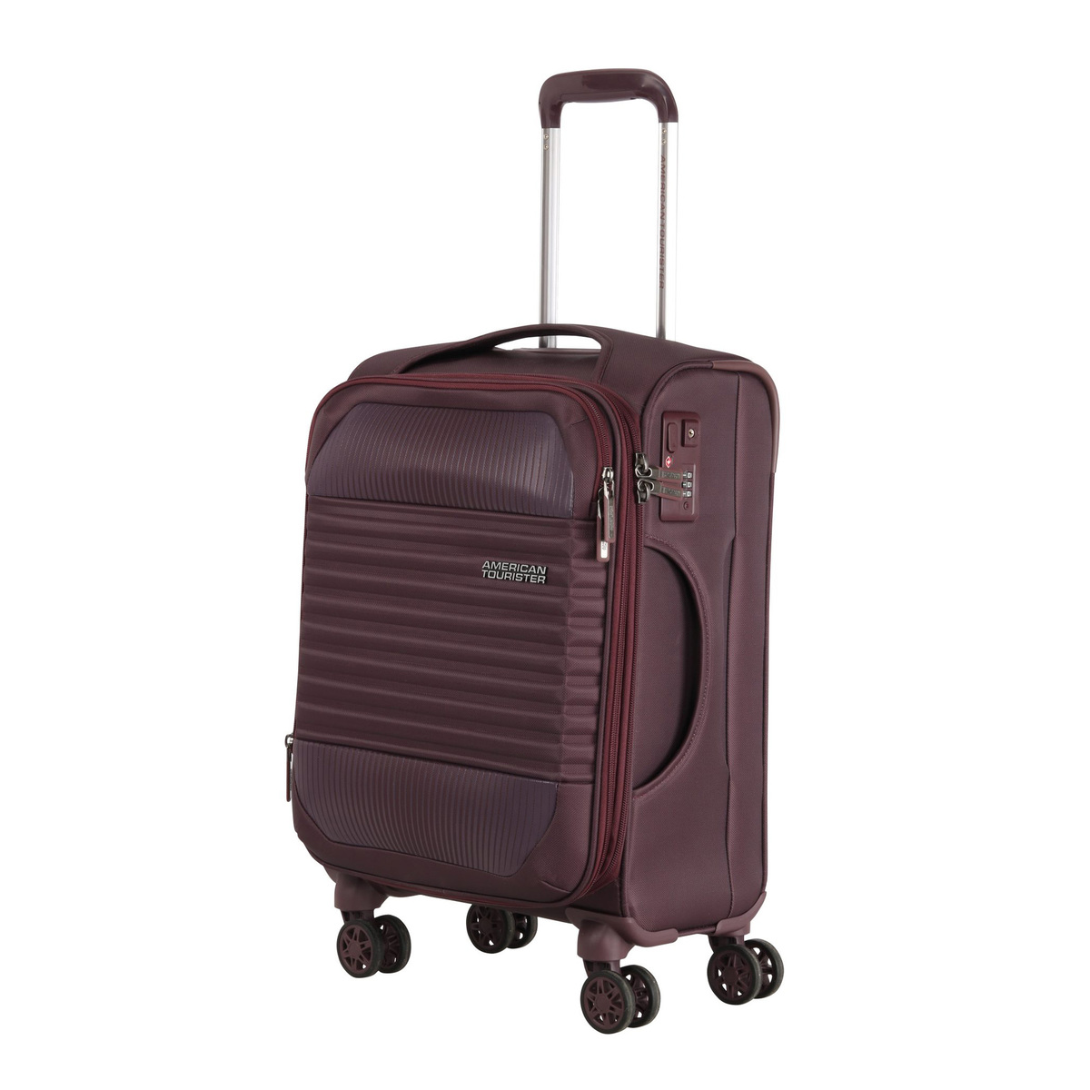 American Tourister Fornax Spinner Soft Trolley  with TSA Combination Lock, 55  cm, Raisin Red