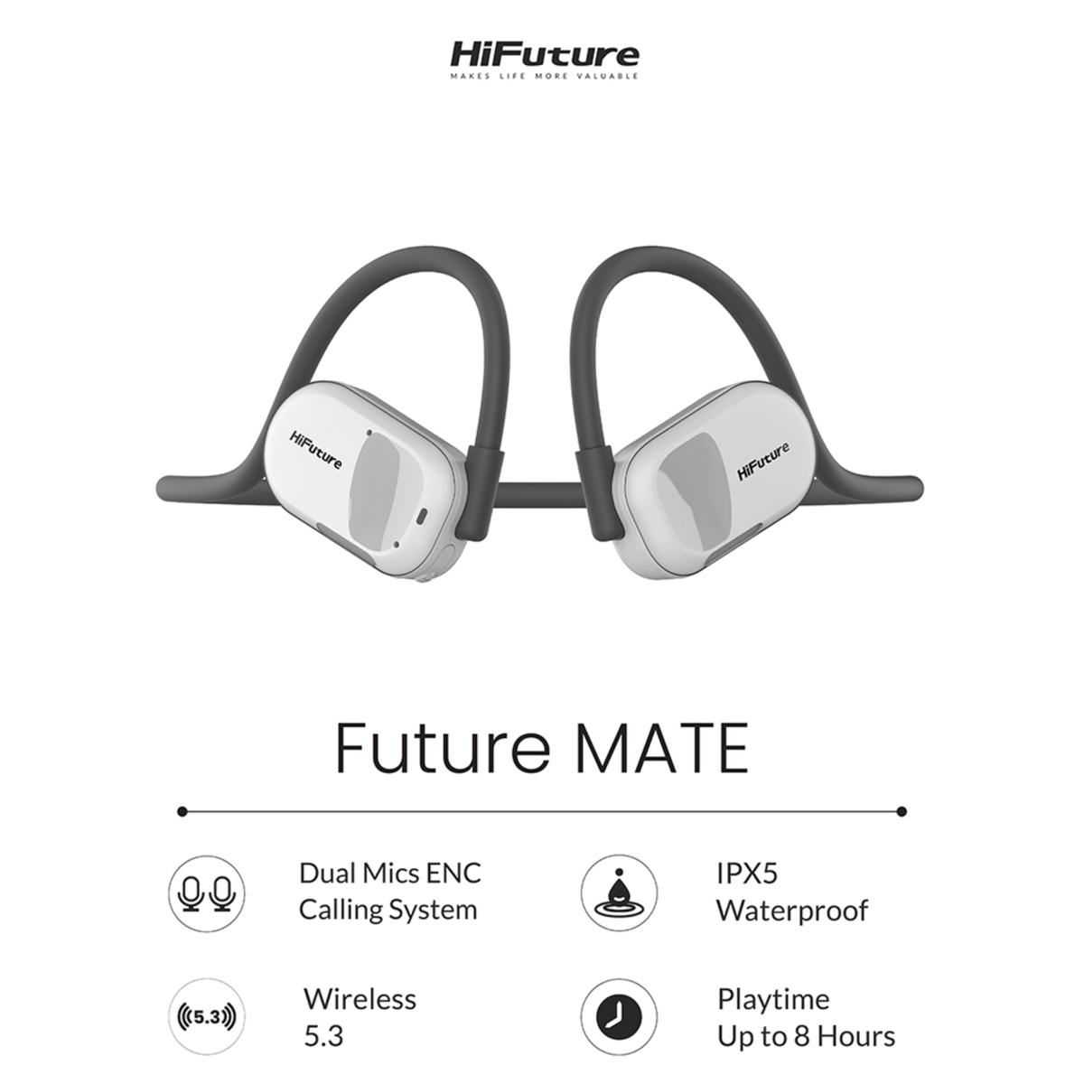 HiFuture FutureMate Ear Air Conduction Headphones - Grey/White