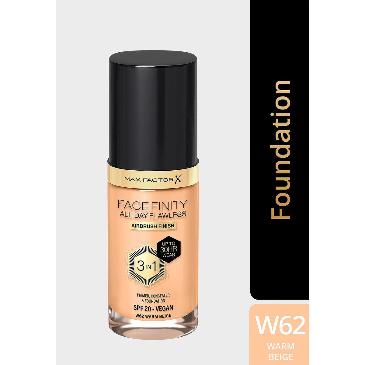Max Factor Facefinity All Day Flawless Foundation, W62 Warm Beige, 30 ml