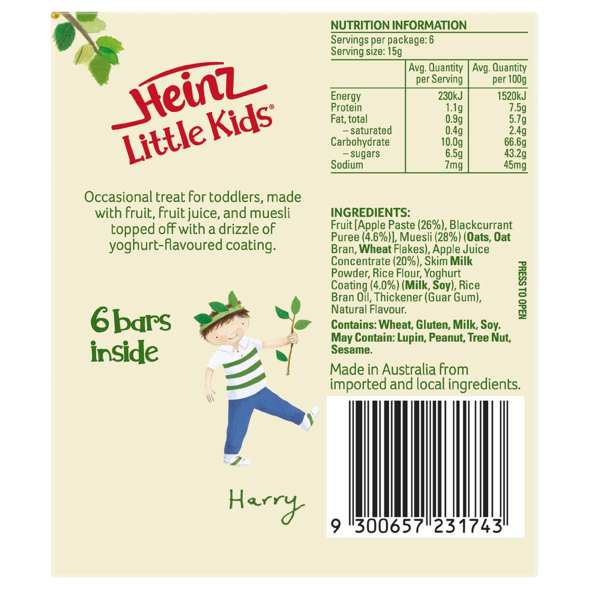 Heinz Little Kids Yoghurt Muesli Fingers Apple Blackcurrant 90 g