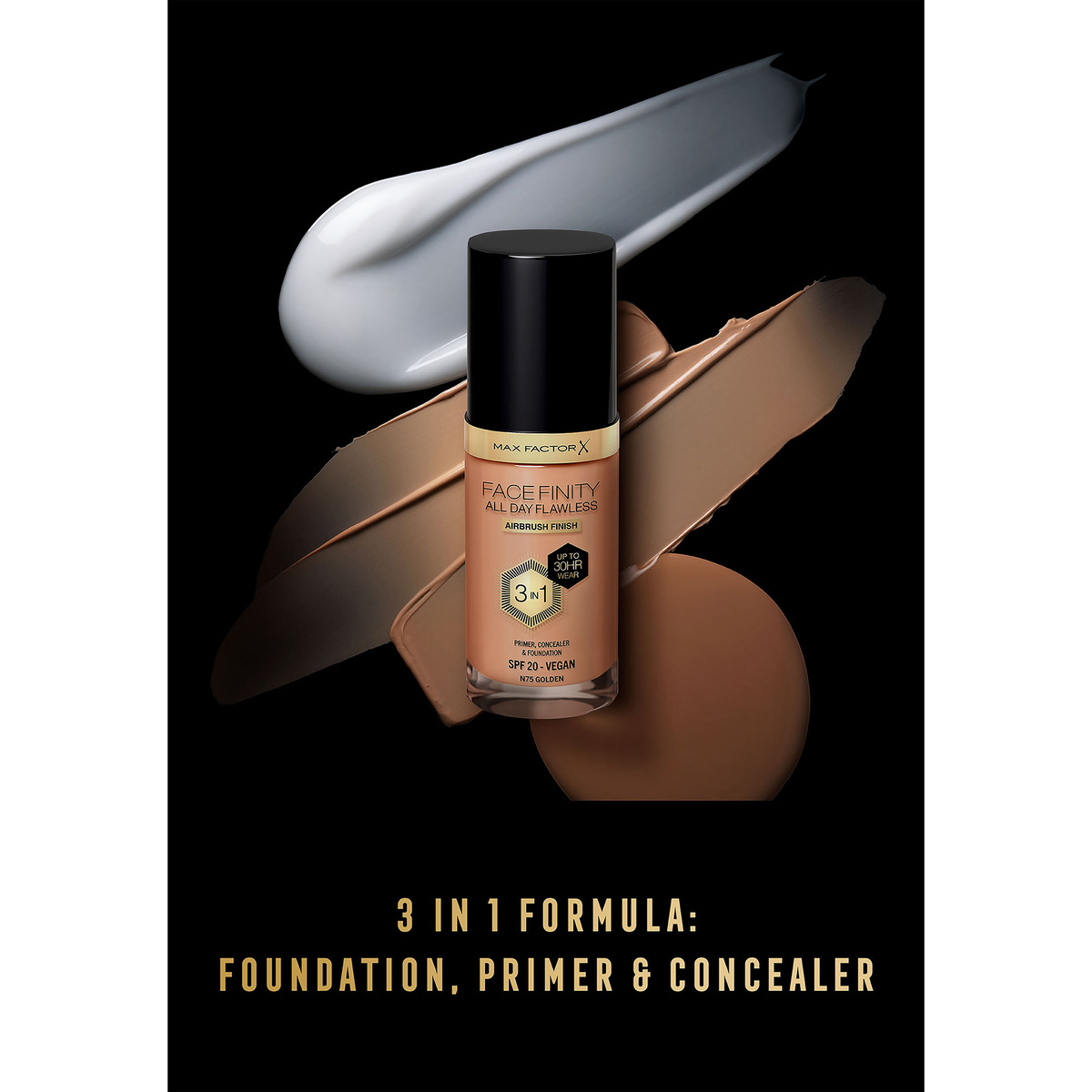 Max Factor Facefinity All Day Flawless Foundation, N75 Golden, 30 ml