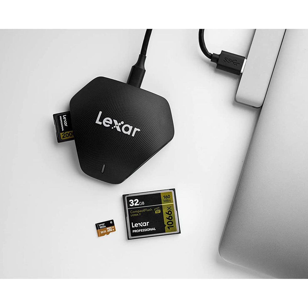 Lexar Professional Multi-Card 3-in-1 USB 3.1 Reader, Black, LRW500URB