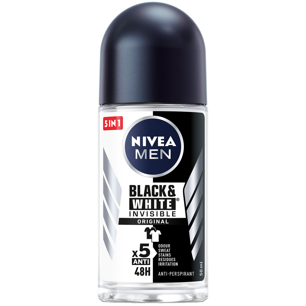Nivea Men Antiperspirant Roll-On For Men Black & White Invisible Original Value Pack 2 x 50 ml