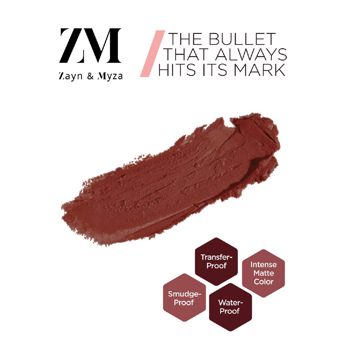 Zayn & Myza Transfer-Proof Power Intense Creamy Matte Color Bullet Lipstick, 3.2 g, Bare Beauty