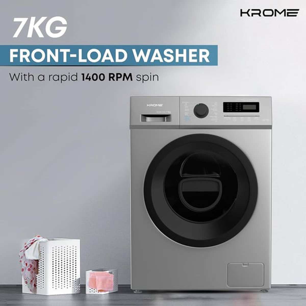 Krome Front Load Washing Machine KR-WFL70SSI 7KG