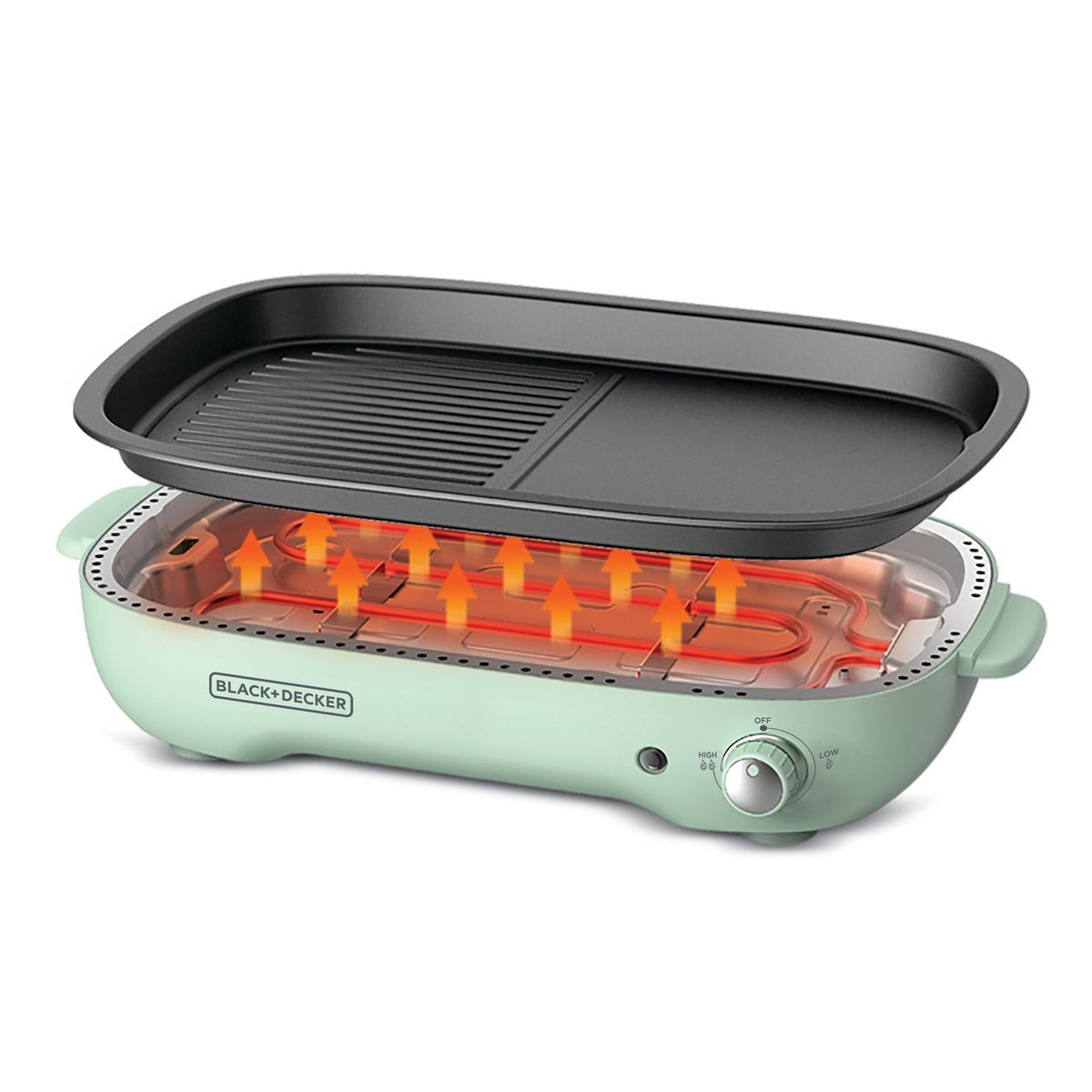 Black+Decker 3 IN 1 Multifunction Grill, Dual Pattern Grill Plate, 3 Interchangeable Non-stick Detachable Pans with Hotpot, For Grilling, Baking, Frying GMF1400-B5 GMF1400