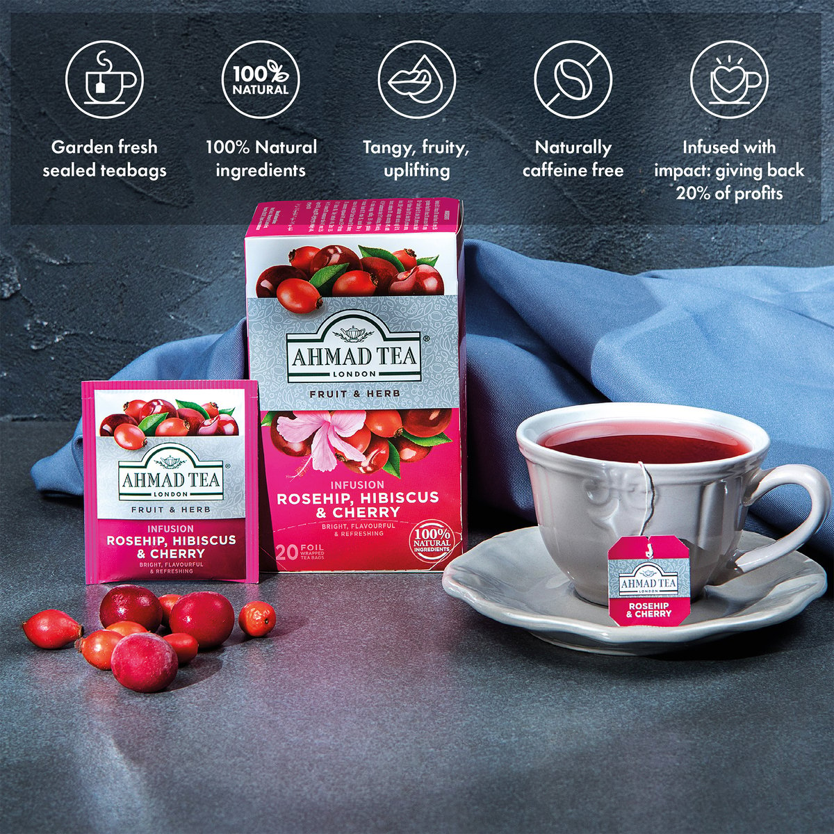 Ahmad Tea Rosehip Hibscus & Cherry Tea 20 Teabags