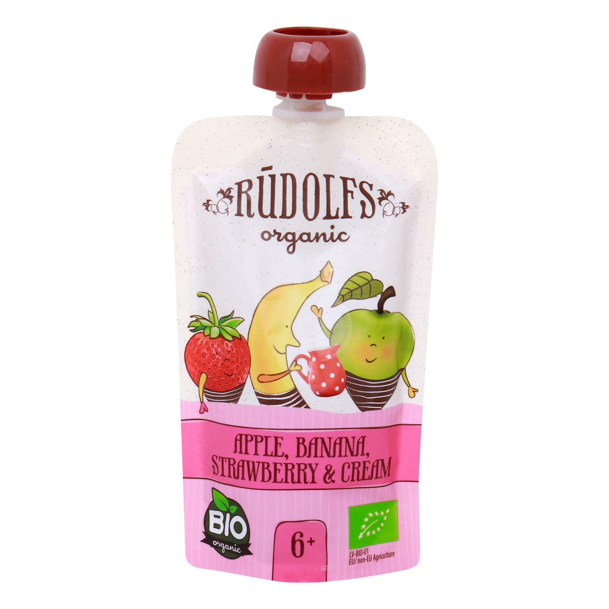 Rudolfs Organic Apple, Banana, Strawberry & Cream Puree 6+ 110 g