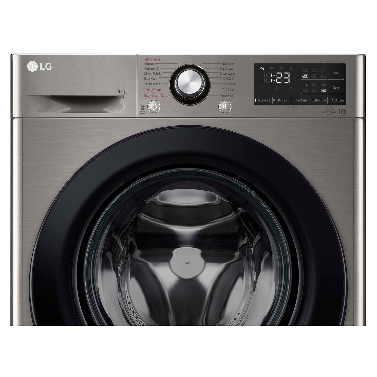 LG  Washing Machine Front Load  9KG, 1400 RPM, Platinum Silver, F4R3VYL6P