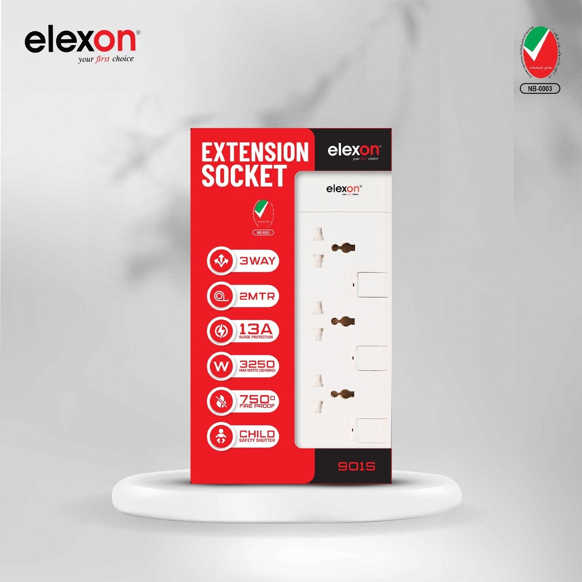 Elexon 3 Way Power Bar Extension, 2m, 901S