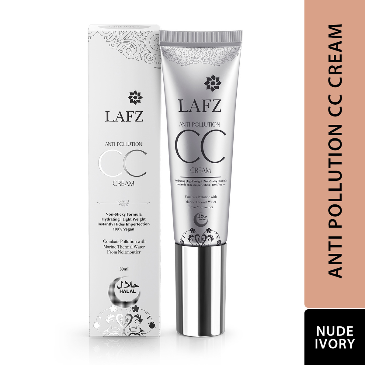 Lafz Anti-Pollution CC Cream, Non-Sticky Formula for Long-Lasting Radiant Finish, Made in Italy, Halal & Vegan, 30 ml, Ivory