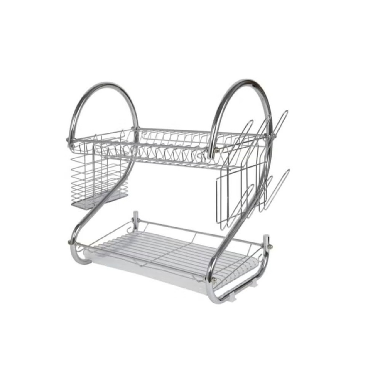 Home 2 Layer Dish Rack with Utensil Holder, Silver, A357-9312