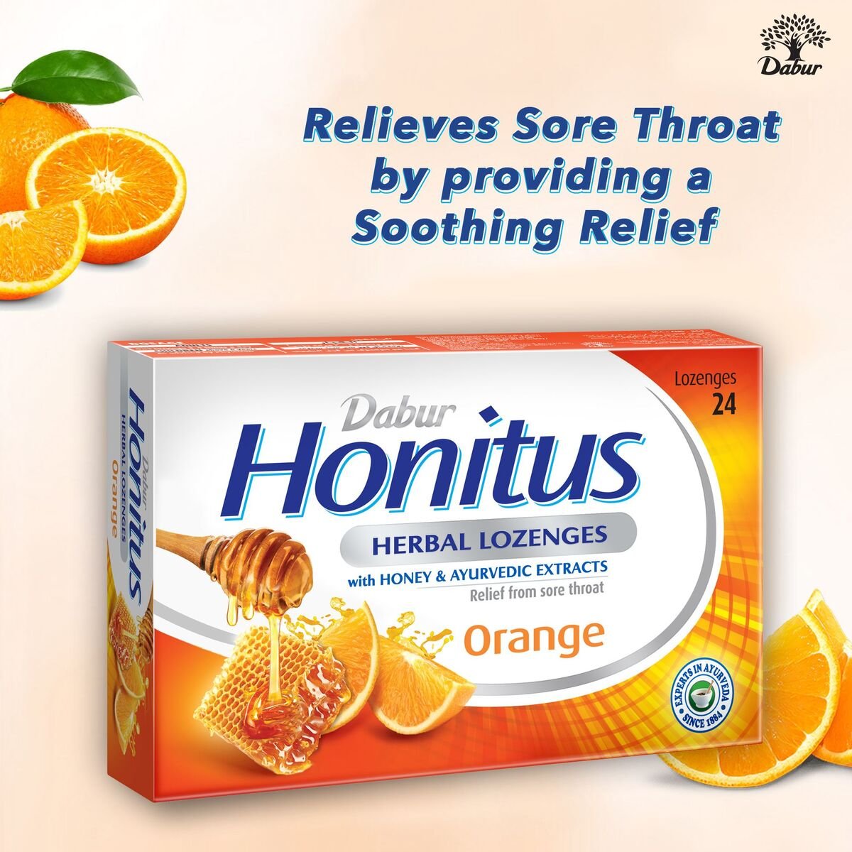 Dabur Honitus Herbal Lozenges with Orange Flavor 24 pcs