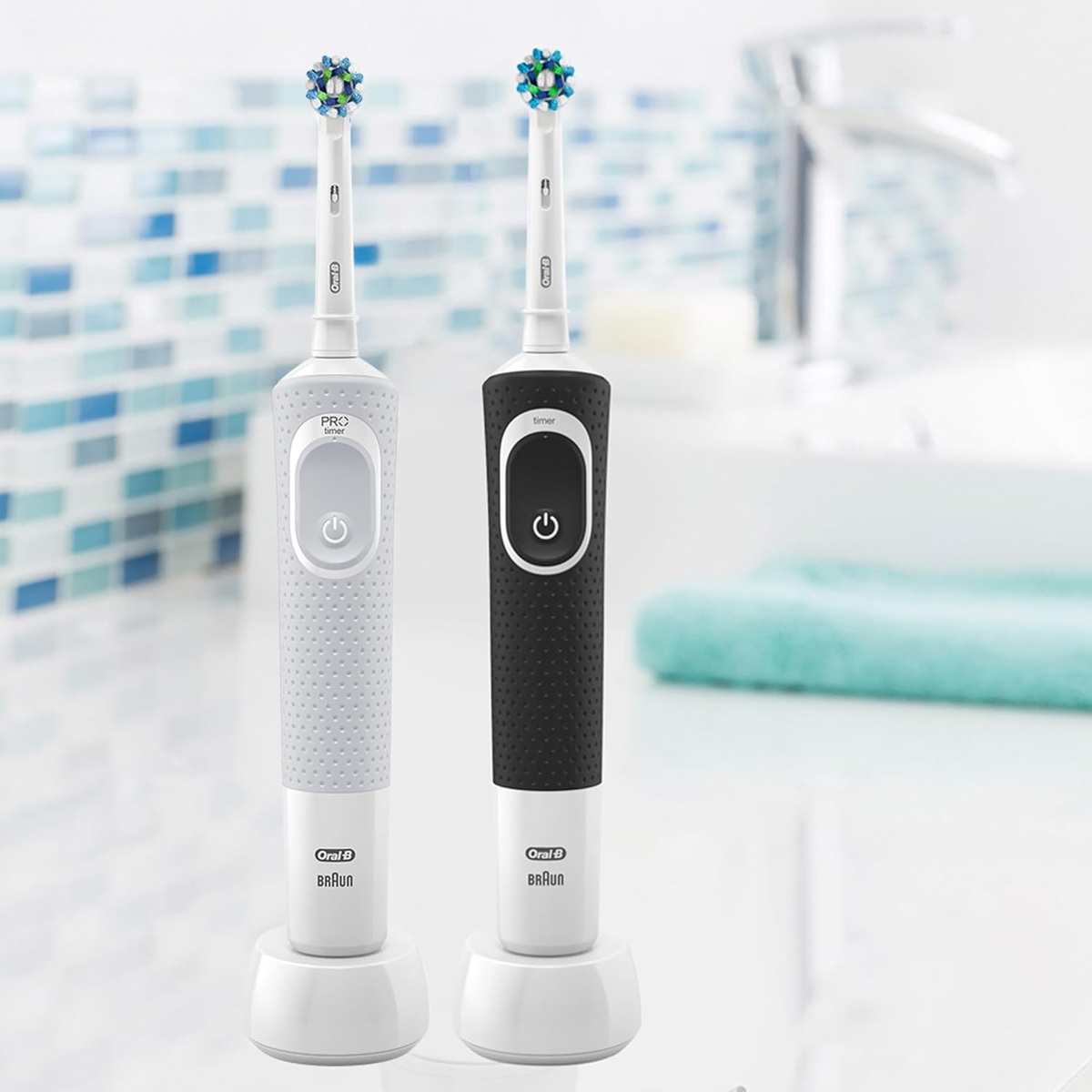 Oral-B Vitality Cross Action Rechargeable Electric Toothbrush D100.413.1 Black + White Bundle