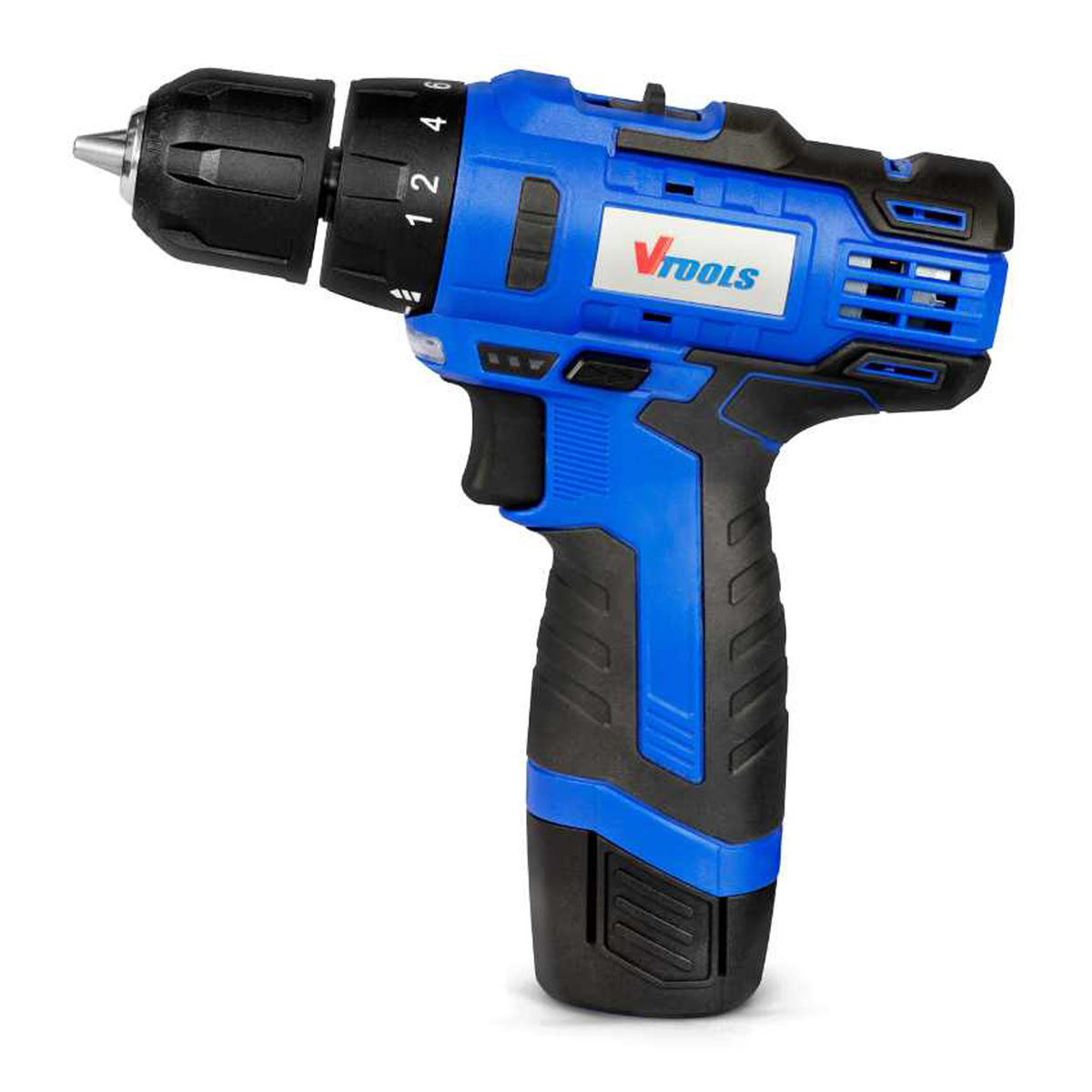 V Tools Cordless Drill, 12V with 2 Battery 1.5ah + HSS TiN Metal Drill Bit, 10 pcs, VT1202-BMC-10