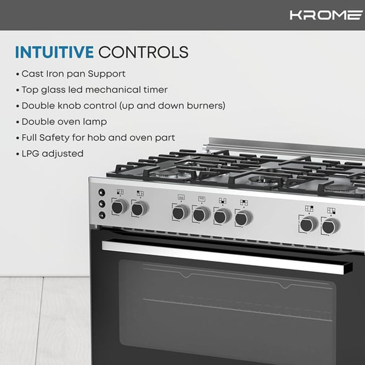 Krome Gas Cooking Range KRCR906O 90 x 60cm 5 Burners