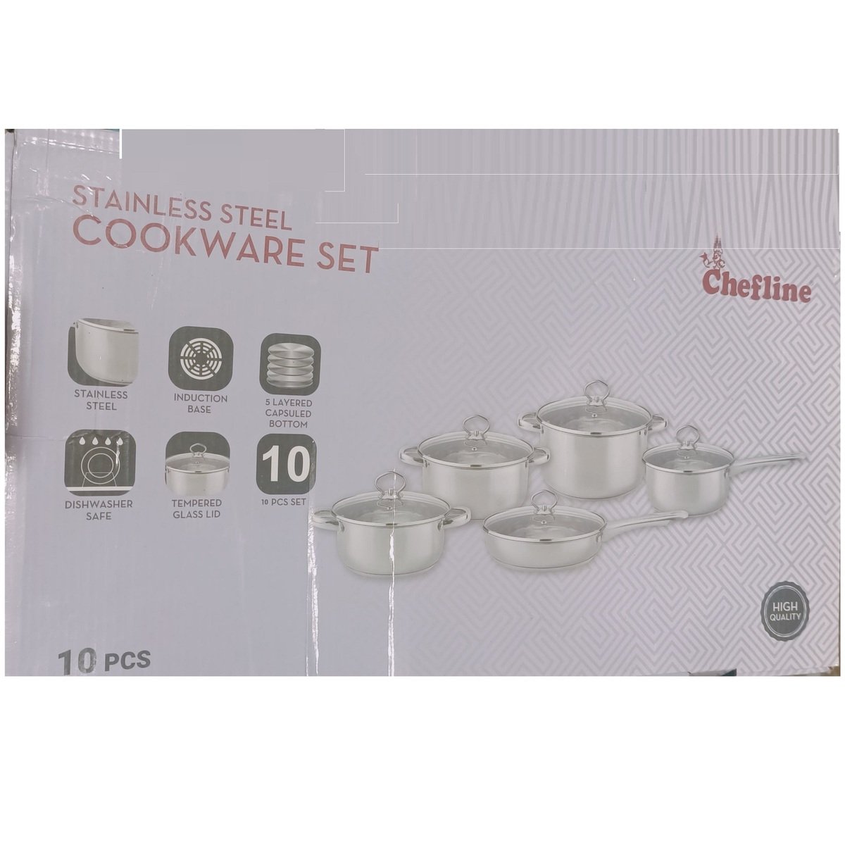 Chefline Stainless Steel Cookware Set, 10 pcs(Including Lids), Assorted