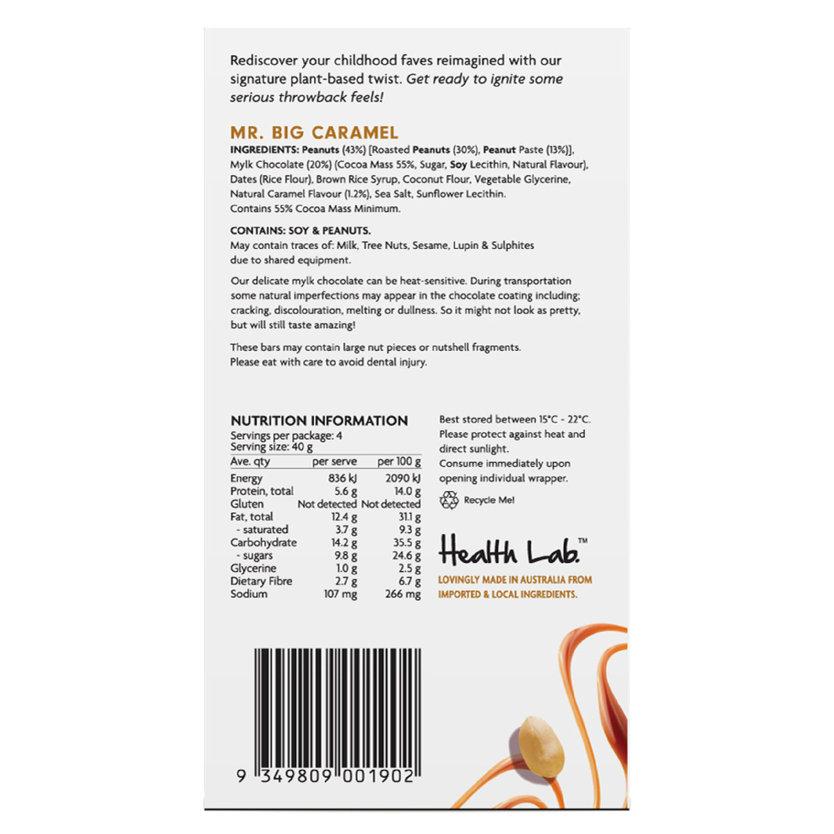 Health Lab Gluten Free Mylk Chocolate Bars Mr. Big Caramel 160 g