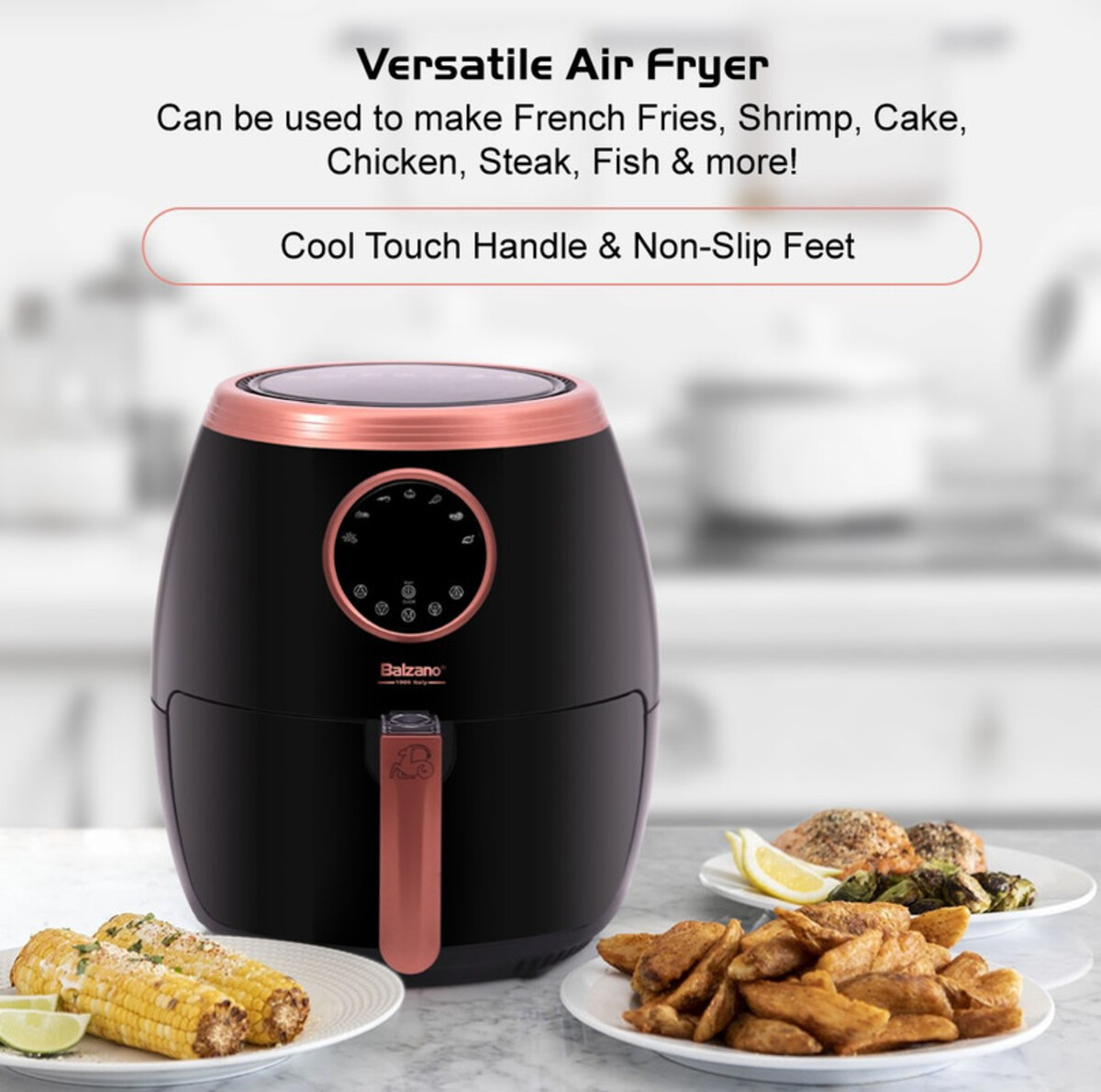 Balzano 5.6 L / Xxl Air Fryer With Rapid Air Technology, 10 Preset Programs, Digital Control Panel, 1800 W, Plastic, Af716, Rose Collection