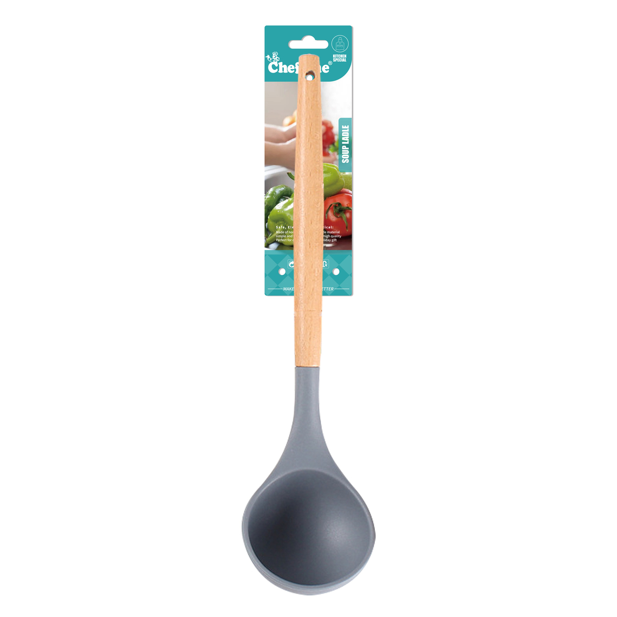 Chefline Silicone Soup Ladle with Wooden Handle, RS503