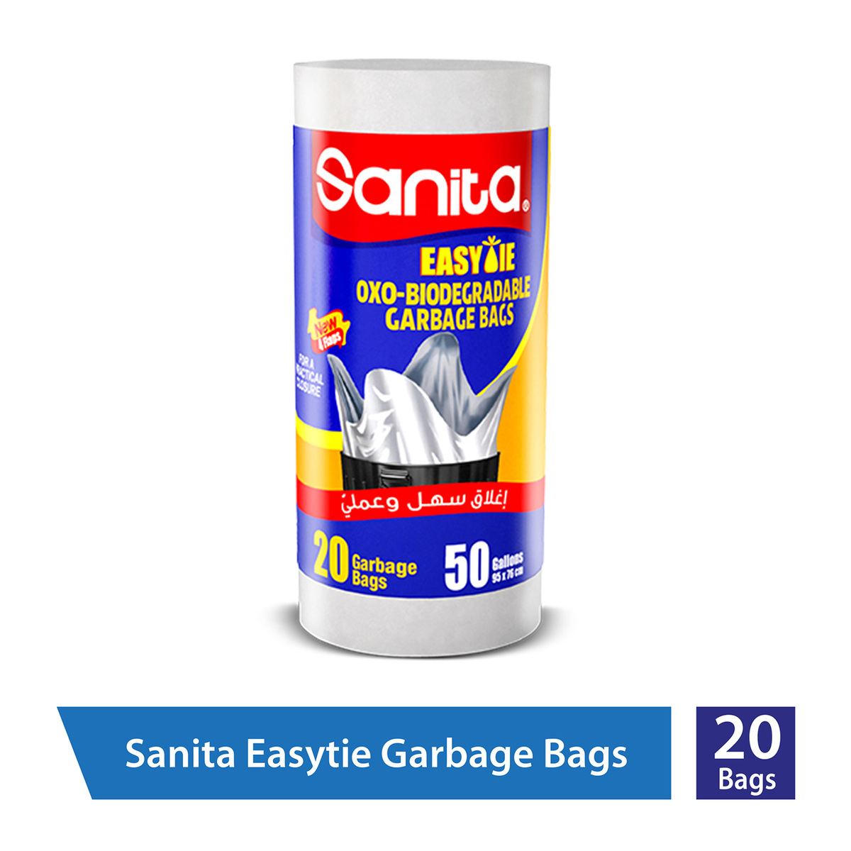 Sanita Easy Tie Oxo-Biodegradable Garbage Bags 50 Gallons Size 95 x 76cm 20 pcs