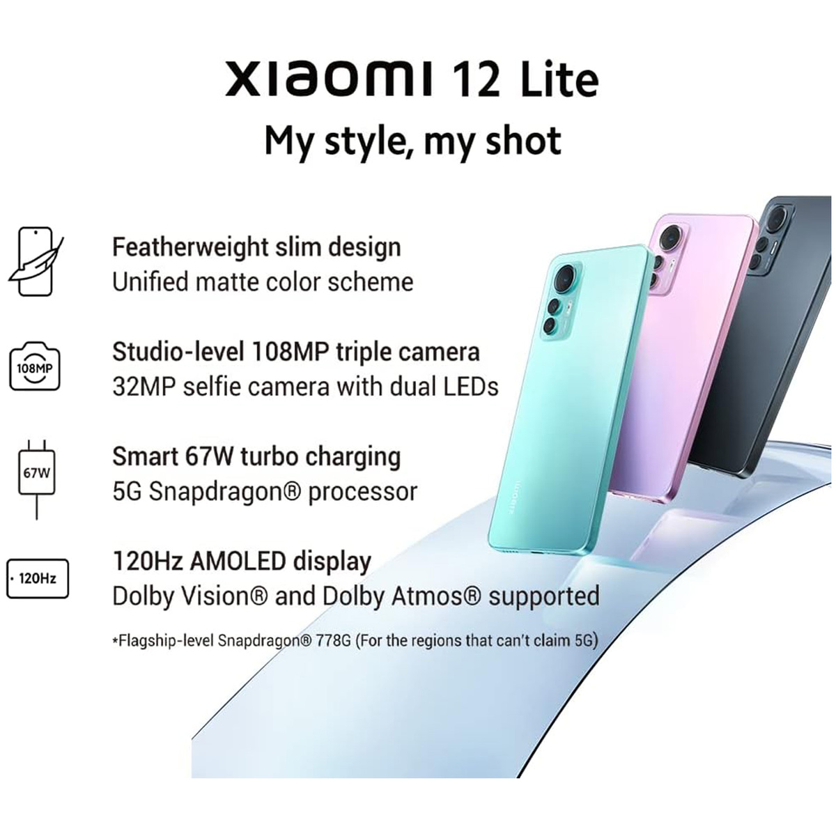  Xiaomi 12 Lite 5G + 4G LTE (128GB + 6GB) Versión