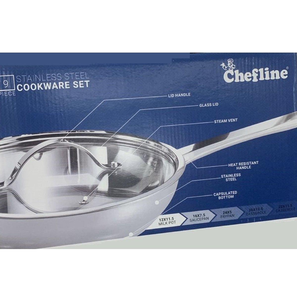 Chefline Stainless Steel Cookware Set, 9 pcs, EILEEN9